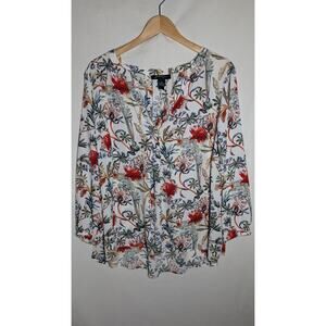 Faith & Zoe Womens Floral Kamran Split Neck Blouse Size 2X Boho Garden Peasant
